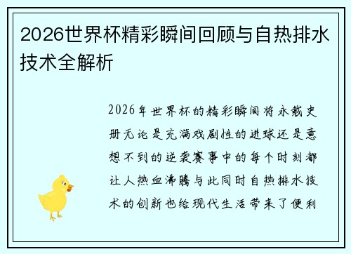 2026世界杯精彩瞬间回顾与自热排水技术全解析